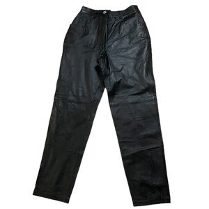 Vintage Tower Hill Collection Women Black Straight Leg 100% Leather Pants Size 8
